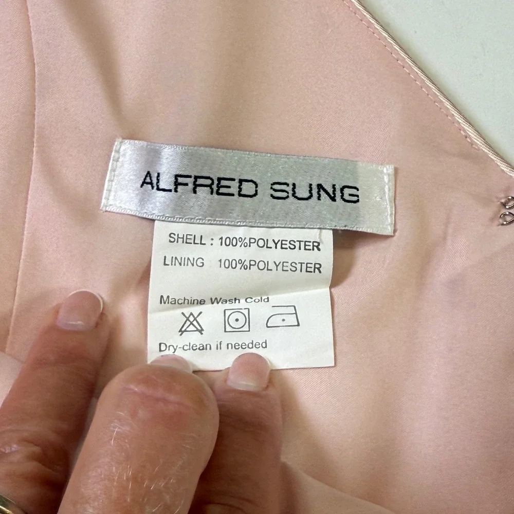 ALFRED SUNG Long Evening Gown Formal Cocktail Bridesmaid Dress Blush‎ Size 12 - Picture 4 of 9